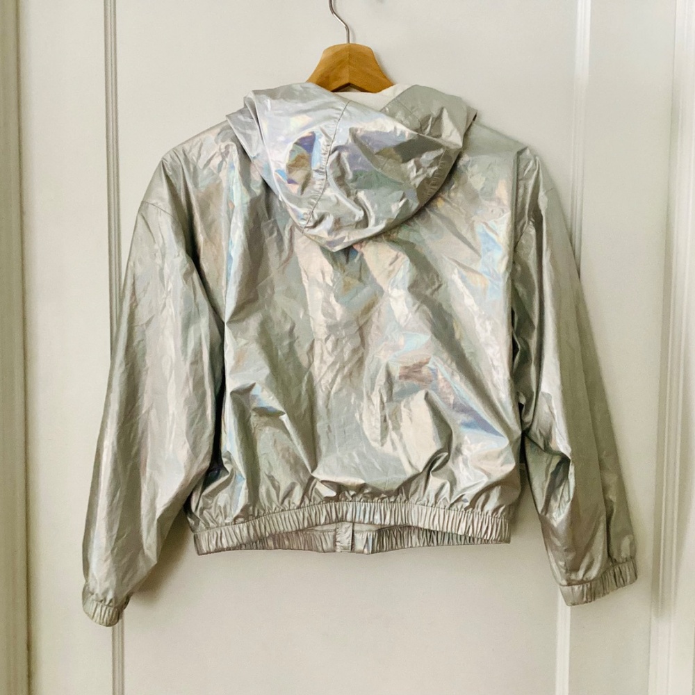 GAP girls silver windbreaker jacket Size L 10-11 Holographic hooded lightweight - Picture 8 of 12